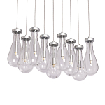 Люстра с 9-ю прозрачными плафонами из стекла в форме капли на прямоугольном потолочном основании цвета хром Lucid Rain  варинант исполнения - 1 | Loft Concept в Екатеринбурге