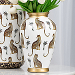 Ваза белая овальная с рисунком леопардов и золотыми акцентами LEOPARD Collection варинант исполнения - 4 | Loft Concept в Екатеринбурге