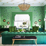 Обои ручная роспись Silk Tree Colourway SC-92 on Emerald Green dyed silk варинант исполнения - 1 | Loft Concept в Екатеринбурге