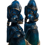 Комплект из 2-х деревянных статуэток Asmat Straw Headdress Statuettes Blue варинант исполнения - 6 | Loft Concept в Екатеринбурге
