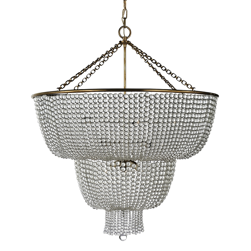 Люстра двухъярусная со стеклянными бусами Glass Bead Chandelier Латунь Прозрачный Серебряный в Екатеринбурге | Loft Concept 