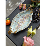 Блюдо овальное из голубого фарфора с ручками в виде бабочек и цветочным рисунком Blue Garden варинант исполнения - 3 | Loft Concept в Екатеринбурге