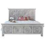 Двуспальная кровать из массива манго с резьбой Olan Grey Mango Bed варинант исполнения - 1 | Loft Concept в Екатеринбурге