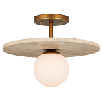 Потолочный светильник из травертина с плафоном из белого матового стекла Marble Glow варинант исполнения - 2 | Loft Concept в Екатеринбурге