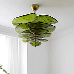 Люстра из оливкового стекла в форме листьев лотоса Glass Pink Sculpture варинант исполнения - 3 | Loft Concept в Екатеринбурге