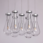 Люстра с 7-ю прозрачными плафонами из стекла в форме капли на круглом потолочном основании цвета хром Lucid Rain  варинант исполнения - 4 | Loft Concept в Екатеринбурге