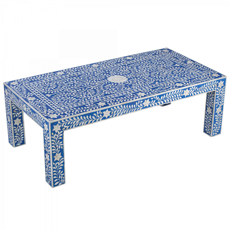 Стол синий отделка кость BONE INLAY dark blue Coffee Table Синий ivory ( слоновая кость ) в Екатеринбурге | Loft Concept 