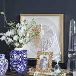 Ваза прямоугольной формы с крышкой и геометрическим узором в сине-белых цветах Blue & White Ornament  варинант исполнения - 5 | Loft Concept в Екатеринбурге