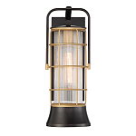 Настенный фонарь цилиндрической формы с рифленым стеклом в золотом каркасе на черном прямоугольном основании Eurofase варинант исполнения - 2 | Loft Concept в Екатеринбурге