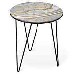 Стол журнальный c круглой столешницей из стекла серого цвета Gray and Gold Marble варинант исполнения - 1 | Loft Concept в Екатеринбурге