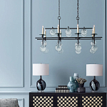 Люстра линейная черная с круглыми прозрачными подвесками  Horizontal Rectangular Chandelier варинант исполнения - 2 | Loft Concept в Екатеринбурге