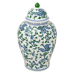 Ваза с крышкой и зелено-голубым цветочным узором на белом фоне Blue & White Ornament варинант исполнения - 1 | Loft Concept в Екатеринбурге