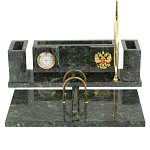 Настольный письменный набор из змеевика с подставкой под календарь и часами Successful Leader варинант исполнения - 1 | Loft Concept в Екатеринбурге