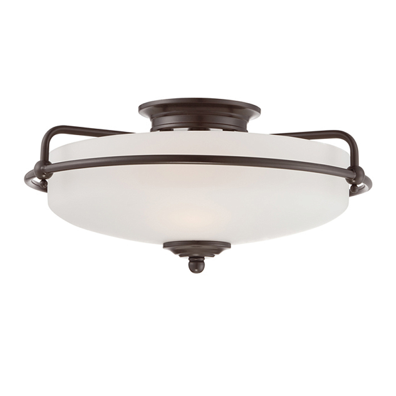 Потолочный светильник со стеклянным плафоном на изогнутых кронштейнах Quoizel  Бронза Белый Хром Латунь Прозрачное Стекло в Екатеринбурге | Loft Concept 