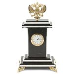 Часы настольные бронзовые с Гербом России из натурального камня Змевик Stone Clock варинант исполнения - 1 | Loft Concept в Екатеринбурге