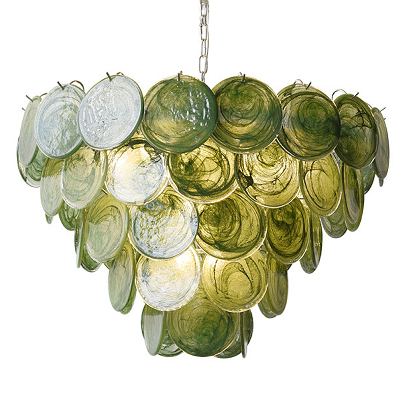 Люстра из зеленых стеклянных дисков с перламутровым эффектом Green Glowing Glaze Зеленый Серебряный Люстра из зеленых стеклянных дисков с перламутровым эффектом Green Glowing Glaze Зеленый Серебряный в Екатеринбурге | Loft Concept