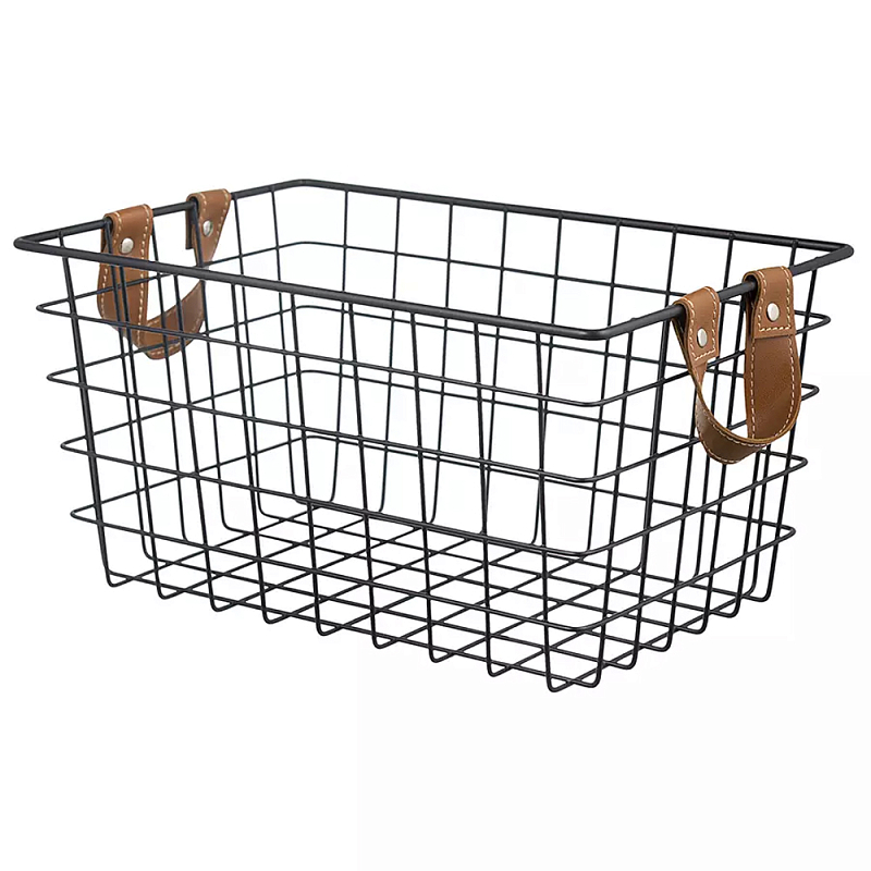 Корзина для хранения железная с ручками Iron Basket черная Черный в Екатеринбурге | Loft Concept 