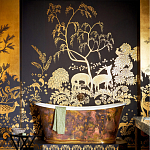 Обои ручная роспись в стиле Арт-деко Rateau Original colourway on Deep Rich Gold gilded paper варинант исполнения - 1 | Loft Concept в Екатеринбурге