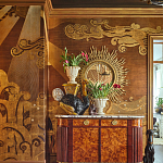 Обои ручная роспись в стиле Арт-деко Deco Dawn Bas Relief on Deep Rich Gold gilded paper варинант исполнения - 2 | Loft Concept в Екатеринбурге