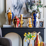 Ваза с крышкой и мазками синего и золого цвета на белом фоне Chinoiserie Ceramics варинант исполнения - 6 | Loft Concept в Екатеринбурге