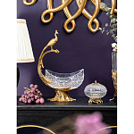 Чаша из прозрачного стекла на бронзовой подставке в виде павлина с рельефным хвостом Eden Garden варинант исполнения - 3 | Loft Concept в Екатеринбурге