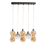 Люстра с 3-мя плафонами волнообразной формы цвета янтарь и 2-мя прозрачными шарообразными плафонами Lucid Rain  варинант исполнения - 2 | Loft Concept в Екатеринбурге