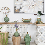 Кувшин зеленого цвета из фарфора с бронзовой крышкой и изогнутой ручкой Eden Garden porcelain and bronze варинант исполнения - 3 | Loft Concept в Екатеринбурге