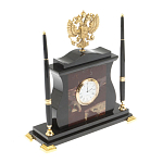 Часы настольные с Гербом России и 2-мя шариковыми ручками в комплекте Stone Clock варинант исполнения - 6 | Loft Concept в Екатеринбурге