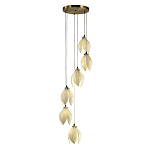 Подвесной светильник светодиодный с 6-ю белыми плафонами в виде цветов Flower Light Gold варинант исполнения - 1 | Loft Concept в Екатеринбурге