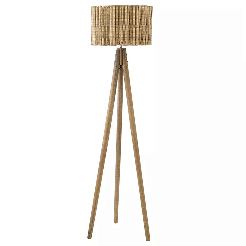 Торшер с плетеным абажуром на основании в виде треноги Lamp with Wicker Lampshade Бежевый в Екатеринбурге | Loft Concept 