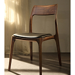 Стул деревянный с мягким сиденьем из черной натуральной кожи Moon Walnut Furniture варинант исполнения - 11 | Loft Concept в Екатеринбурге