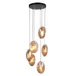 Люстра каскадная с 6-ю стеклянными круглыми плафонами янтарного цвета Savio Glass Disc Light варинант исполнения - 1 | Loft Concept в Екатеринбурге