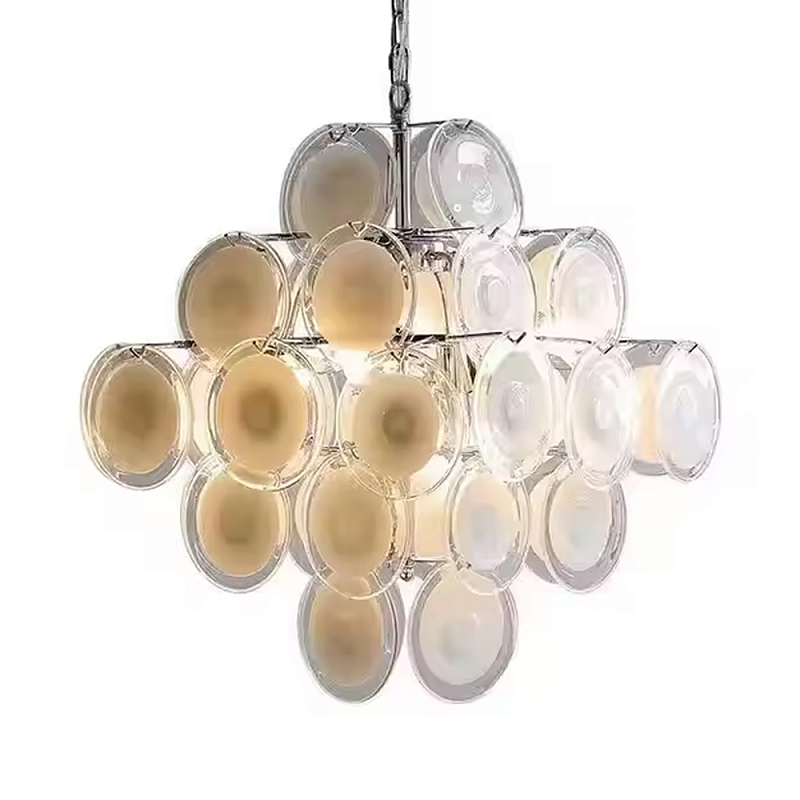 Люстра с каскадом из круглых декоративных элементов White Clear Glass Chandelier Белый Хром Прозрачный Люстра с каскадом из круглых декоративных элементов White Clear Glass Chandelier Белый Хром Прозрачный в Екатеринбурге | Loft Concept