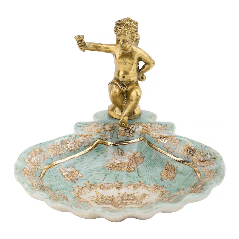Блюдо с бронзовым ангелом Porcelain Angels of Paradise Бронза Бирюзовый Золотой в Екатеринбурге | Loft Concept 