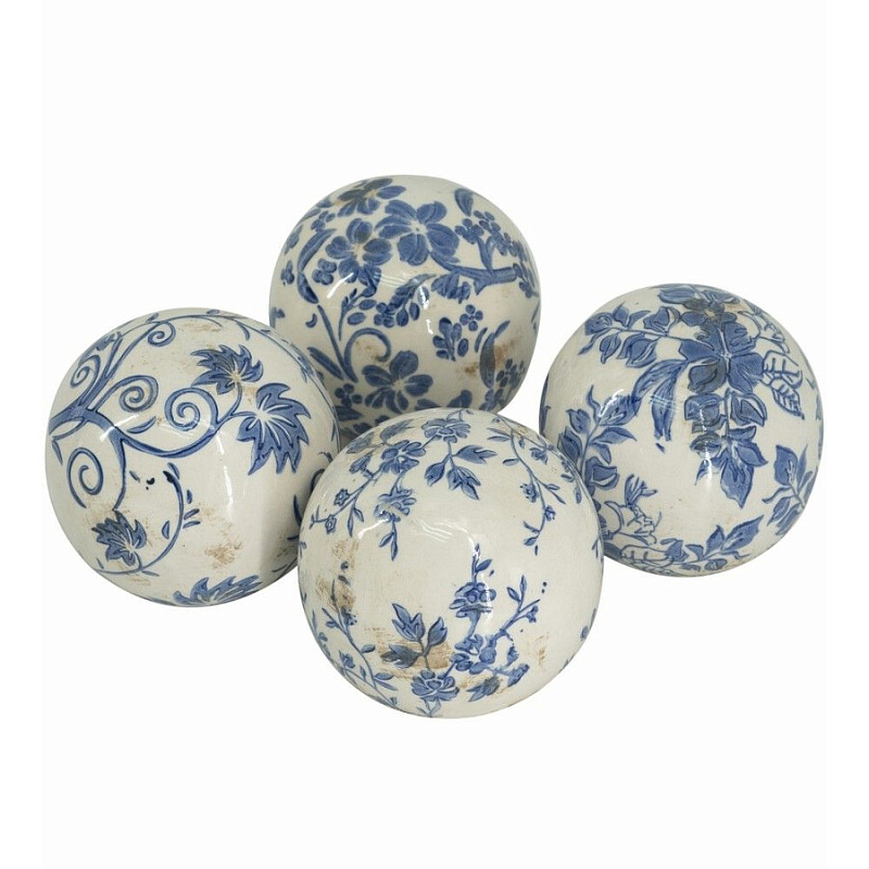 Набор керамических шаров с синей росписью Oriental Blue & White Ornament Vases Белый Синий Набор керамических шаров с синей росписью Oriental Blue & White Ornament Vases Белый Синий в Екатеринбурге | Loft Concept