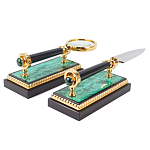 Настольный письменный набор из малахита и долерита с декором в виде герба России Leader Organizer варинант исполнения - 5 | Loft Concept в Екатеринбурге