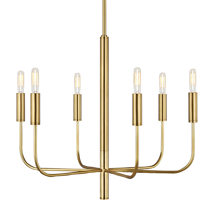 Люстра с 6-ю лампами на тонких изогнутых рожках в современном стиле Feiss Латунь Никель в Екатеринбурге | Loft Concept 
