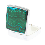 Таблетница карманная квадратная с 2-мя отделениями с зеркалом и накладкой из натуральных камней Малахит Хризоколла Silver Stone Pillboxes варинант исполнения - 2 | Loft Concept в Екатеринбурге