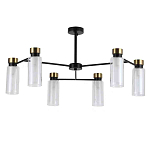 Люстра потолочная с 6-ю цилиндрическими плафонами из стекла и черным каркасом Noir Poise варинант исполнения - 1 | Loft Concept в Екатеринбурге