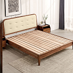 Кровать двуспальная с каркасом из дерева и мягким изголовьем Moon Walnut Bed варинант исполнения - 4 | Loft Concept в Екатеринбурге