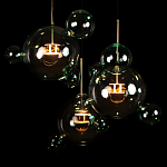 Люстра подвесная с прозрачными бирюзовыми стеклянными шарами и круглым основанием 3 лампы Giopato & Coombes варинант исполнения - 6 | Loft Concept в Екатеринбурге