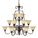 Люстра трехъярусная бронзового цвета с 15-ю кремовыми плафонами в форме чаш Hinkley варинант исполнения - 1 | Loft Concept в Екатеринбурге