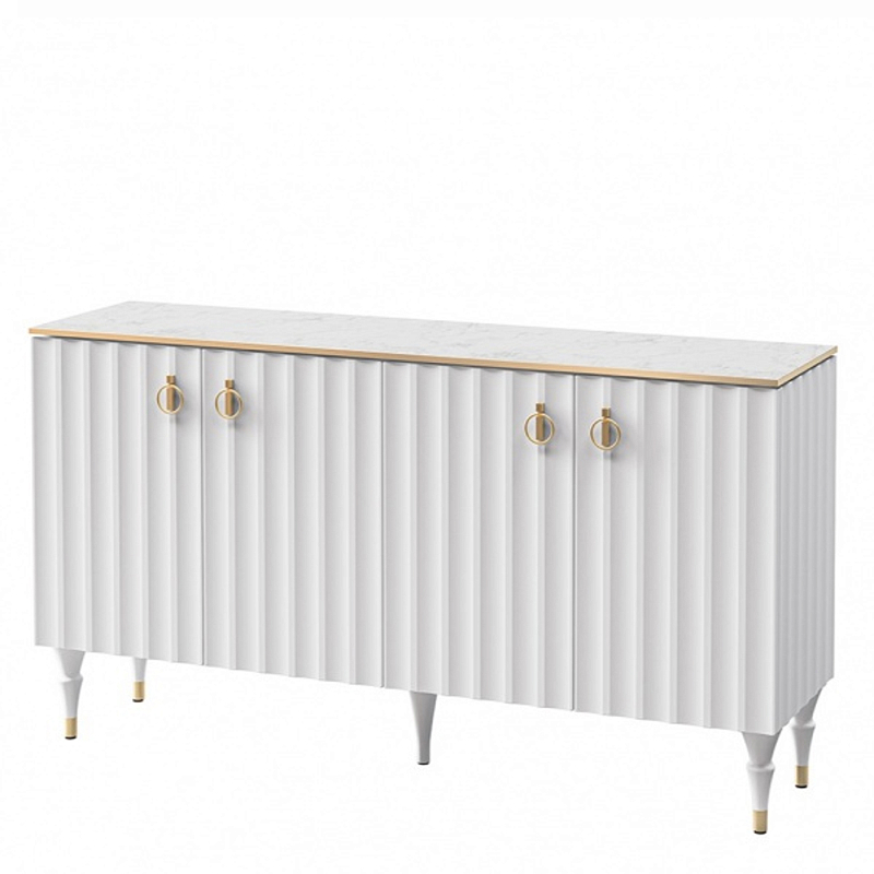 Консоль четырёхдверная с белым рельефным фасадом Expanses of Beauty Белый Золотой Белый Мрамор Bianco в Екатеринбурге | Loft Concept 