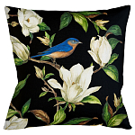 Декоративная подушка чёрная с изображением птицы в саду Blooming Blue Birds варинант исполнения - 1 | Loft Concept в Екатеринбурге