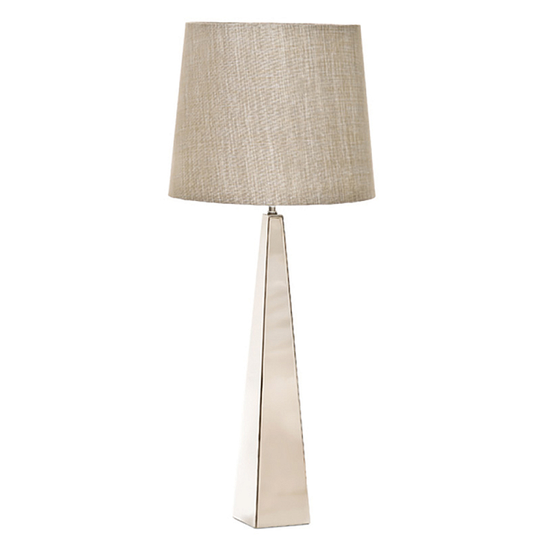 Настольная лампа с высоким основанием из металла и бежевым цилиндрическим абажуром из искусственного шелка Elstead Lighting Никель Белый Бежевый в Екатеринбурге | Loft Concept 