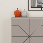 Комод бежево-серый с 4-мя дверцами с геометрическим рисунком на металлических ножках DUNE CONSOLE LIGHT MOCHA варинант исполнения - 4 | Loft Concept в Екатеринбурге