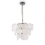 Люстра из белых стеклянных дисков на серебрянном каркасе White Glowing Reflectors варинант исполнения - 3 | Loft Concept в Екатеринбурге