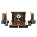 Настольный письменный набор с часами из природного камня обсидиана Royal Stone варинант исполнения - 1 | Loft Concept в Екатеринбурге