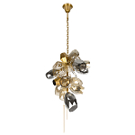 Люстра подвесная вытянутой формы с плафонами из стекла и металла с тремя вертикальными подвесками Gilded Mirage  варинант исполнения - 6 | Loft Concept в Екатеринбурге