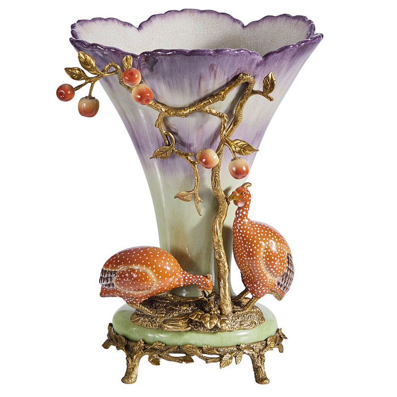 Ваза с цесарками из фарфора с бронзовыми элементами Garden of Eden Бронза Мульти в Екатеринбурге | Loft Concept 